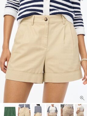 J. Crew Dark Green Pleated High-Rise Cuffed Shorts